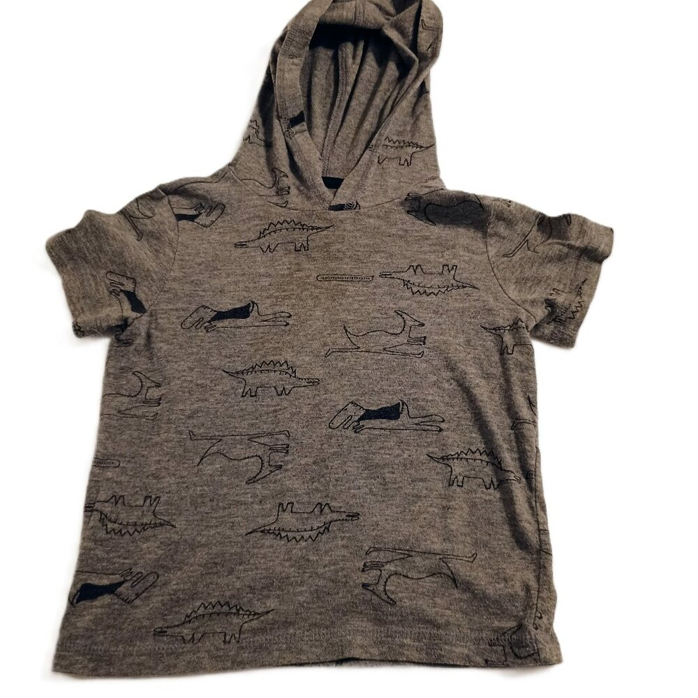 VGUC: Boys' Okie Dokie sz 3T Gray, Dinosaur Short-Sleeve Hoodie